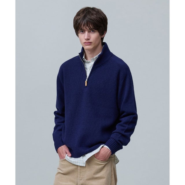 【Cash Lamb's Wool】ハーフジップ ニット_26年モデル （ネイビー系）