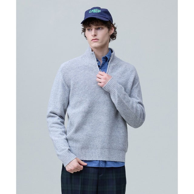 【Cash Lamb's Wool】ハーフジップ ニット_26年モデル （ライトグレー系）