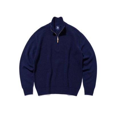 【Cash Lamb's Wool】ハーフジップ ニット_26年モデル （サックスブルー系）｜詳細画像