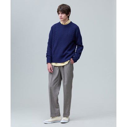 【Cash Lamb's Wool】ケーブルクルーネック ニット_26年モデル （ネイビー系）｜詳細画像