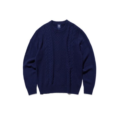 【Cash Lamb's Wool】ケーブルクルーネック ニット_26年モデル （ネイビー系）｜詳細画像