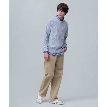 【Cash Lamb's Wool】ケーブルクルーネック ニット_26年モデル （ライトグレー系）｜詳細画像