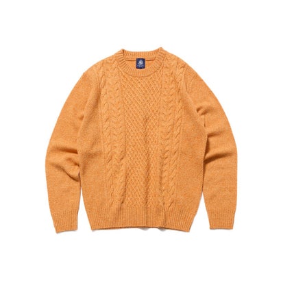 【Cash Lamb's Wool】ケーブルクルーネック ニット_26年モデル （オレンジ系）｜詳細画像