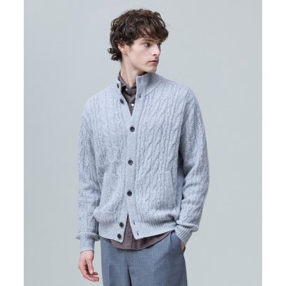 【Cash Lamb's Wool】ハイネックケーブル カーディガン_26年モデル （ライトグレー系）｜詳細画像