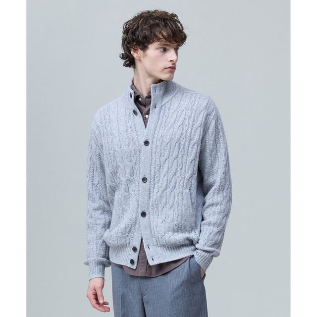 【Cash Lamb's Wool】ハイネックケーブル カーディガン_26年モデル （ライトグレー系）