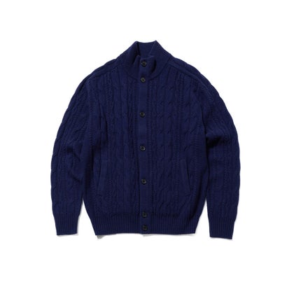 【Cash Lamb's Wool】ハイネックケーブル カーディガン_26年モデル （ネイビー系）｜詳細画像