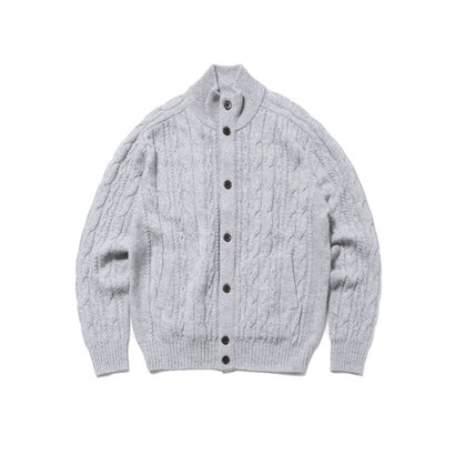 【Cash Lamb's Wool】ハイネックケーブル カーディガン_26年モデル （ネイビー系）｜詳細画像