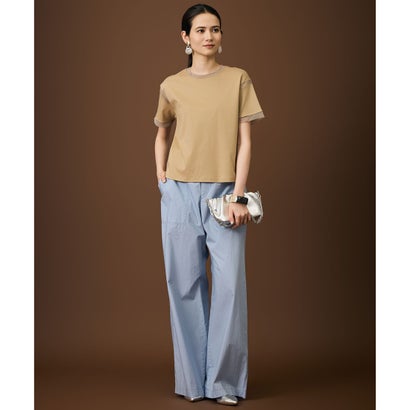 【汗ジミ防止】ナチュラルコットンハイゲージシアーアクセント Tシャツ （ブラック）｜詳細画像