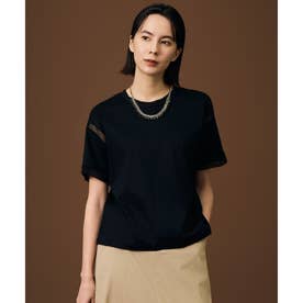 【汗ジミ防止】ナチュラルコットンハイゲージシアーアクセント Tシャツ （ブラック）