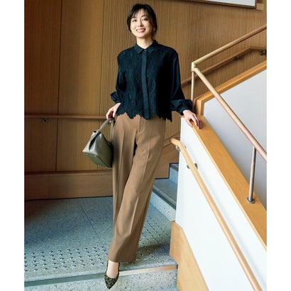 自由区 S 【SHIHOさん着用・新色追加・定番人気】TRギャバ裏起毛ワイド パンツ （［新色］キャラメル）｜詳細画像