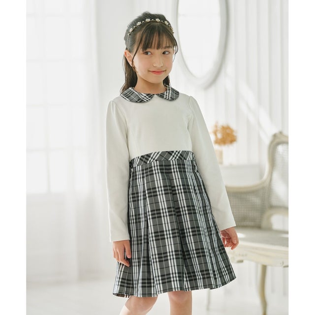 【110-140cm】チェックタフタドッキング ワンピース （モノトーン系）