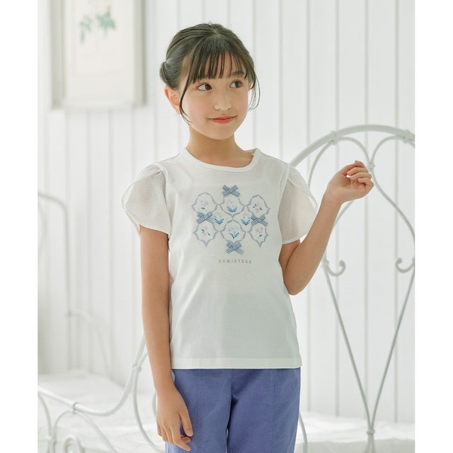 【110-140cm】スズランプリント Tシャツ （オフホワイト）