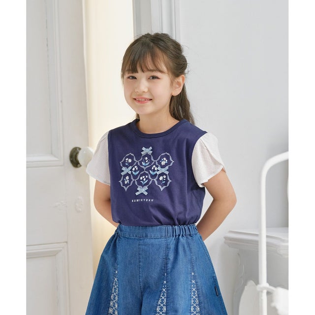 【110-140cm】スズランプリント Tシャツ （ネイビー）