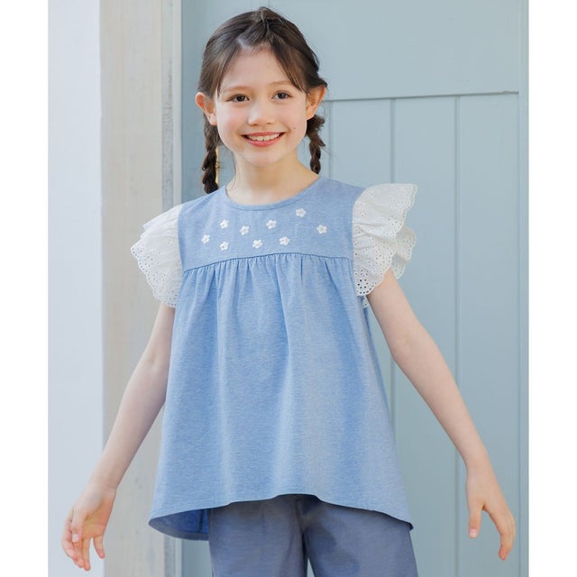 【110-140cm】 petit fleur エンブロイダリーチュニック （ブルー）