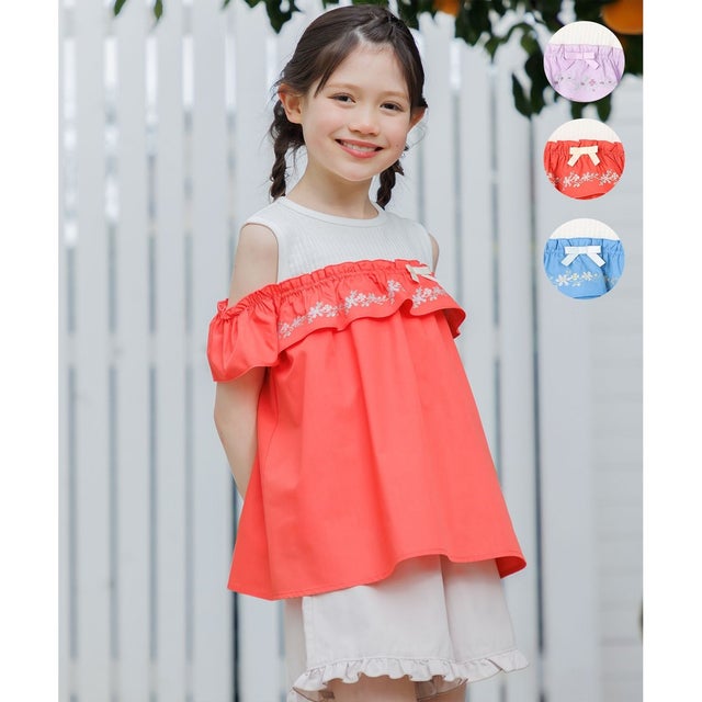 【110-140cm】 クロスステッチオフショルトップス （サルビア）