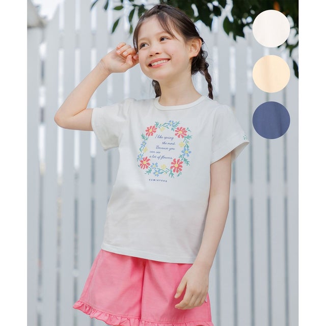 【110-140cm】 フラワーリースTeeシャツ （オフホワイト）