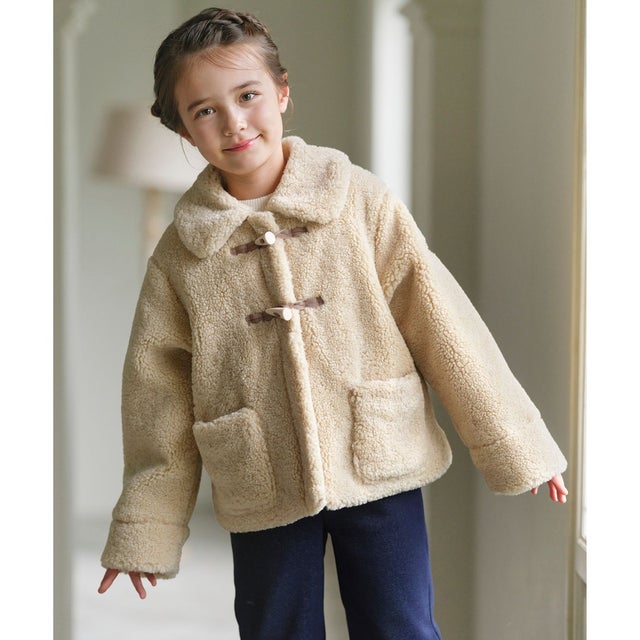 【110-140cm】 ダッフルボアコート （ベージュ）