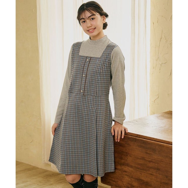 【150-160cm】 グレイスチェック ワンピース （サックスブルー）