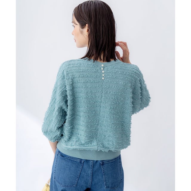 【WEB限定】カットジャガードドルマンスリーブ ニット （ブルー系）