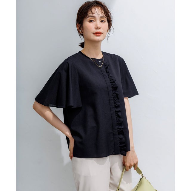 ニューリヨセルシャーティング フロントフリルブラウス （ネイビー系）