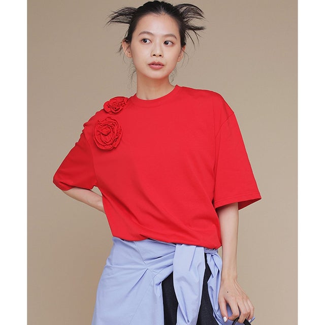 【組曲×setsuko sagittaire】ボンボンフラワーTee （レッド系）