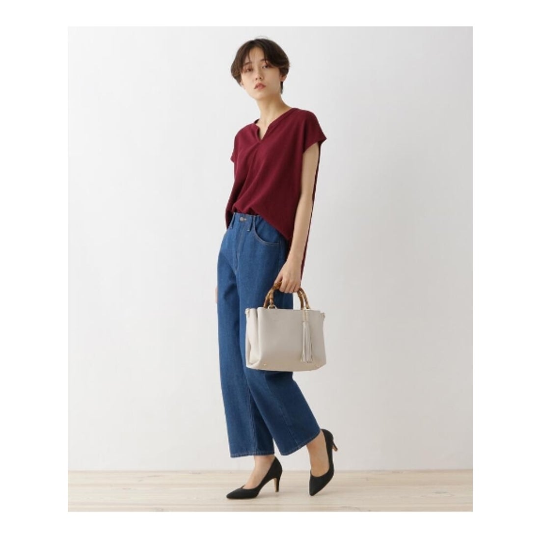 OZOC ◇【2WAYショルダー付】タッセルチャームつきバンブーボストン