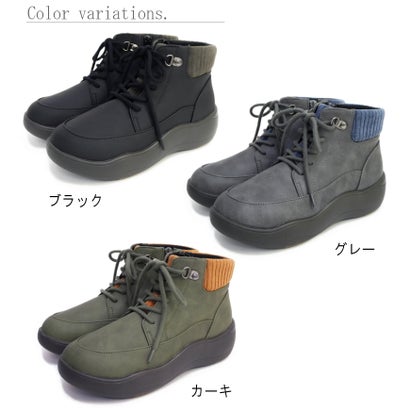 パンジー Pansy ショートブーツ レースアップ レディース 軽量 幅広 4E リブニット 生活防水 弾力性 防滑 断熱性 厚底 フラット （グレー）｜詳細画像