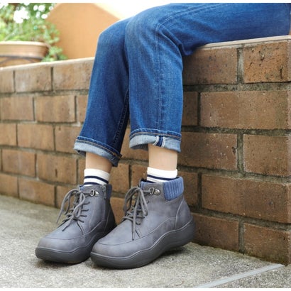 パンジー Pansy ショートブーツ レースアップ レディース 軽量 幅広 4E リブニット 生活防水 弾力性 防滑 断熱性 厚底 フラット （グレー）｜詳細画像