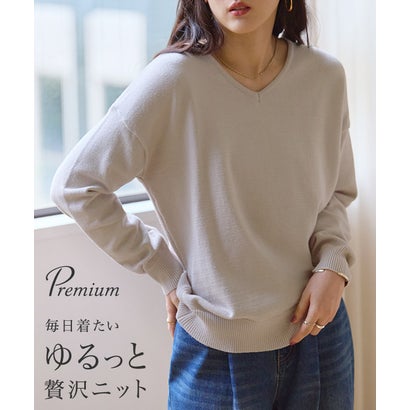 プレミアムカシミヤタッチオーバーサイズニット【Vネック】 （杢チャコール）｜詳細画像