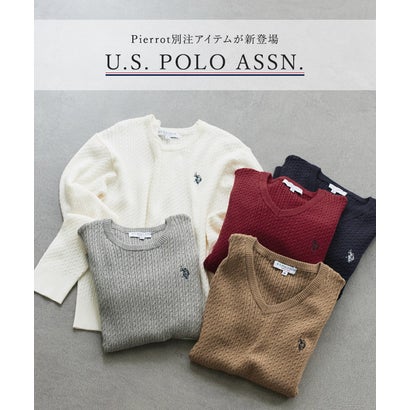 U.S. POLO ASSN. 選べるネックケーブルニット【Vネック】 （杢グレー×ネイビー）｜詳細画像