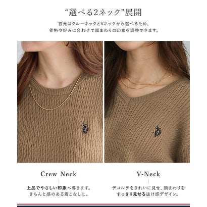 U.S. POLO ASSN. 選べるネックケーブルニット【Vネック】 （杢グレー×ネイビー）｜詳細画像