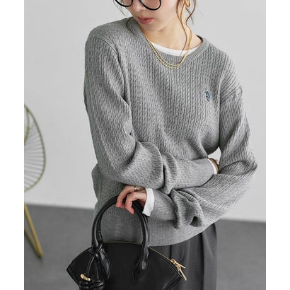 U.S. POLO ASSN. 選べるネックケーブルニット【Vネック】 （杢グレー×ネイビー）｜詳細画像