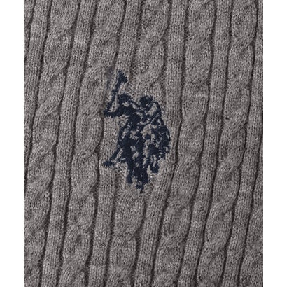 U.S. POLO ASSN. 選べるネックケーブルニット【Vネック】 （杢グレー×ネイビー）｜詳細画像