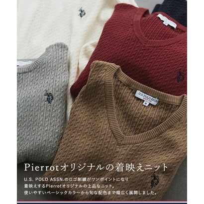 U.S. POLO ASSN. 選べるネックケーブルニット【Vネック】 （ネイビー×オフホワイト）｜詳細画像