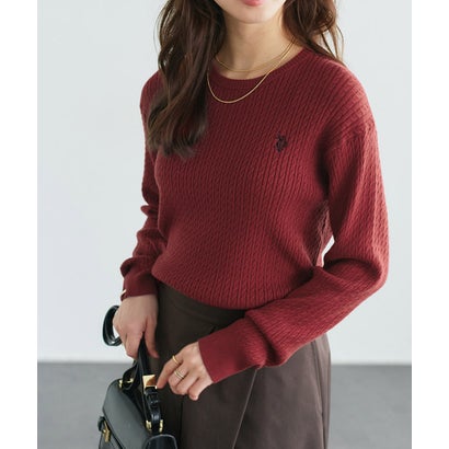 U.S. POLO ASSN. 選べるネックケーブルニット【Vネック】 （ネイビー×オフホワイト）｜詳細画像