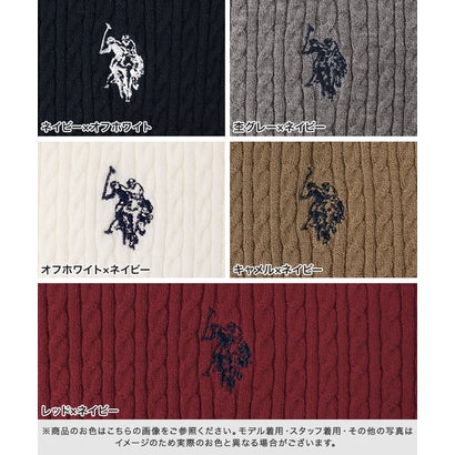 U.S. POLO ASSN. 選べるネックケーブルニット【Vネック】 （ネイビー×オフホワイト）｜詳細画像