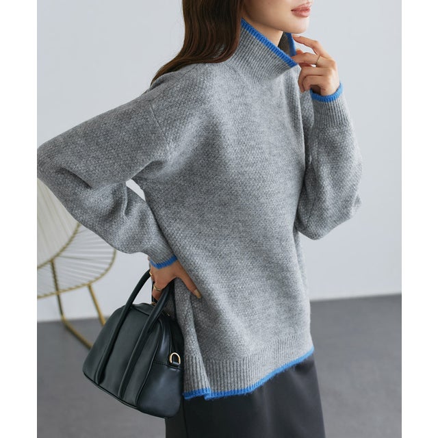 選べるカラーカノコオーバーニット （杢グレー×杢ブルー）