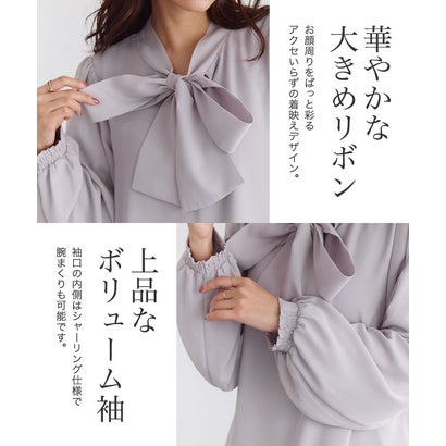 起毛裏地付きリボンブラウス （ブラック）｜詳細画像