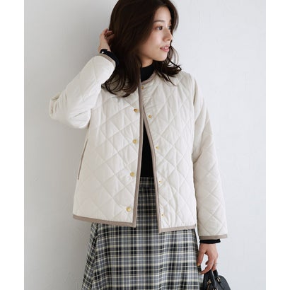 【SENスタイリスト提案アイテム】ショート丈キルティングコート （グレージュ×ライトベージュ）｜詳細画像