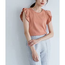 テレコリブフリルTシャツ （ピンクオレンジ）