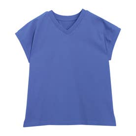 ネックが選べるベーシックフレンチTシャツ【Vネック】 （ブルー）