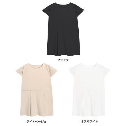ひんやりシルキーフレンチスリーブチュニックカットソー （ライトベージュ）｜詳細画像