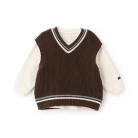 【ウォッシャブル】ニットベストセット （茶）