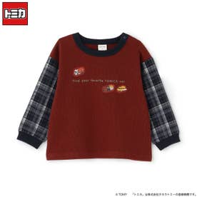 【TOMICA】チェックドッキング長袖Tシャツ （赤）