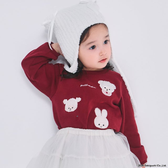 【モンチッチ/リンク】刺しゅう長袖Tシャツ （赤）