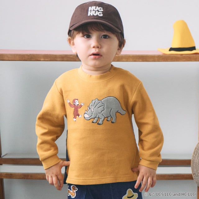 【おさるのジョージ】接結アップリケ長袖Tシャツ （黄）