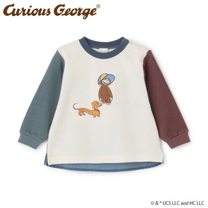 【おさるのジョージ】接結アップリケ長袖Tシャツ （赤）｜詳細画像