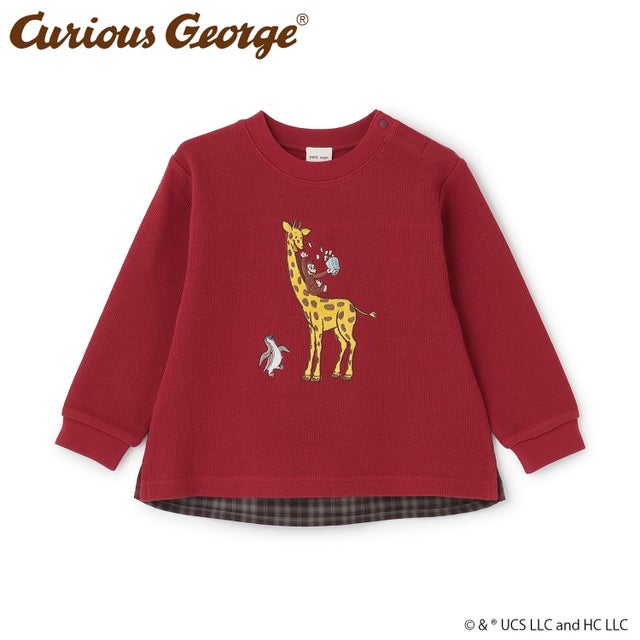 【おさるのジョージ】接結アップリケ長袖Tシャツ （赤）