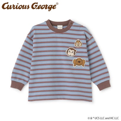 【おさるのジョージ】マルチボーダー長袖Tシャツ （ライト ブルー）｜詳細画像