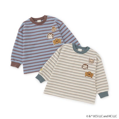 【おさるのジョージ】マルチボーダー長袖Tシャツ （ライト ブルー）｜詳細画像